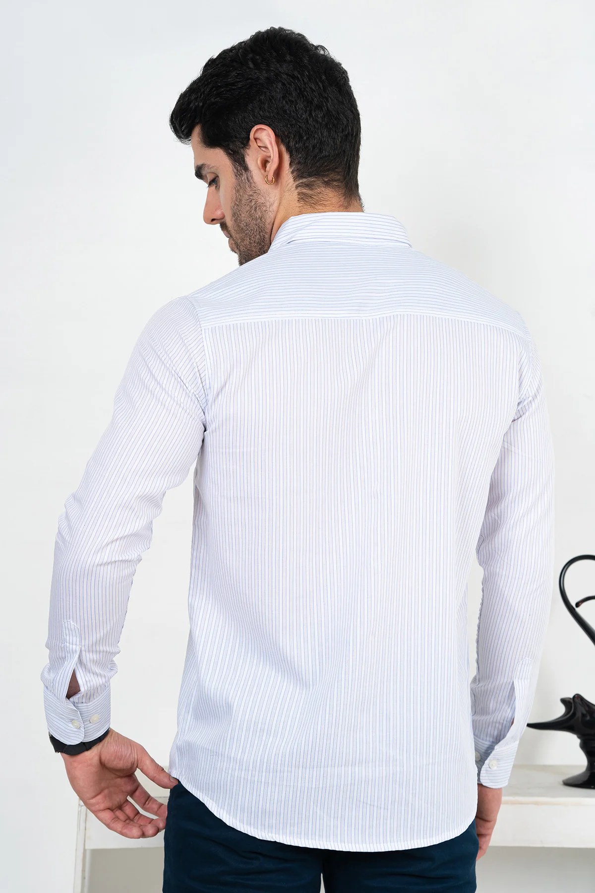 Men's "JAMIR" Cotton Full Sleeves Striped Casual Shirt - Image 4