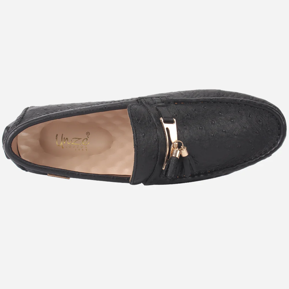 Mens "JOSHEPH" Leather Flat Slip Ons Moccasins - Image 4