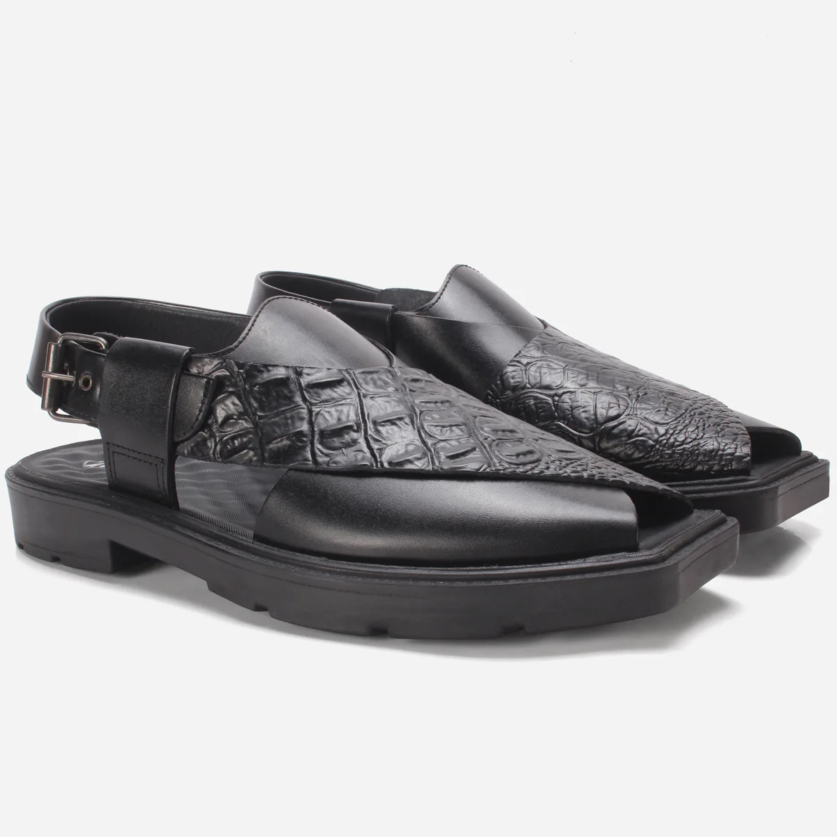 Mens "KAIDEN" Textured Leather Peshawari Sandals - Image 2