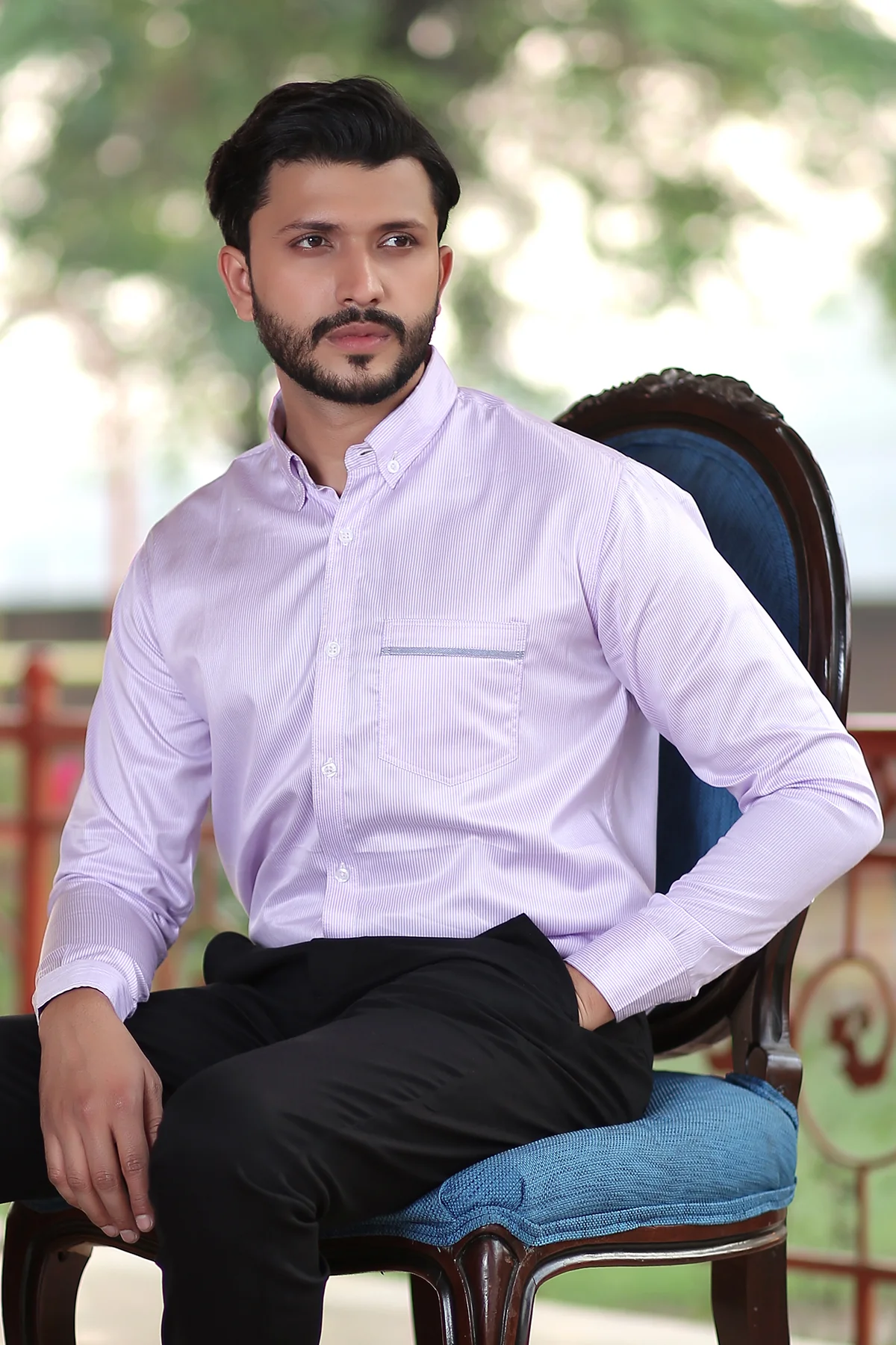 Men's "KAYSON" Cotton Full Sleeves Striped Casual Shirt - Image 2