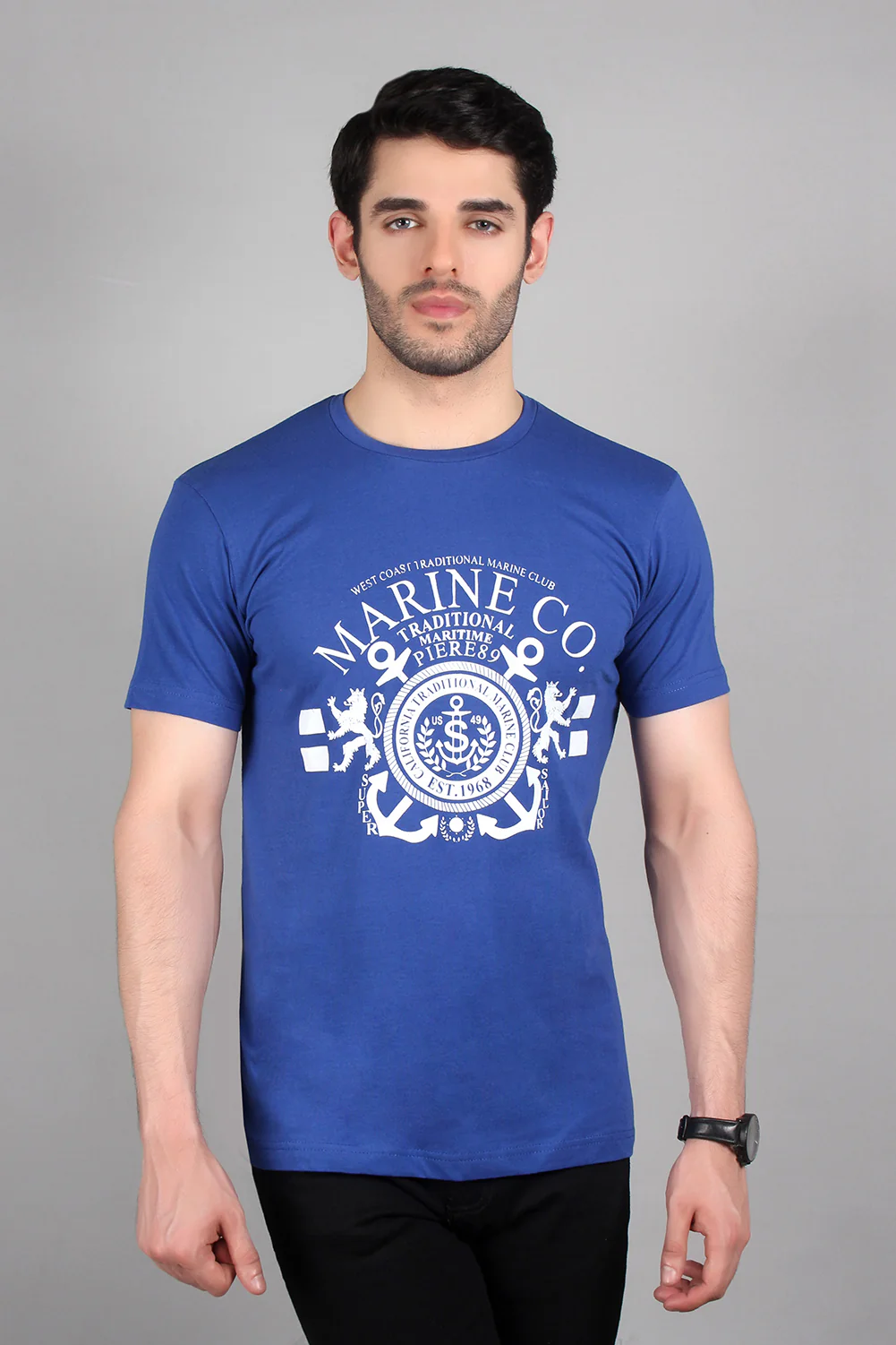 "MARINE" Casual Graphic Crew Neck T-Shirt
