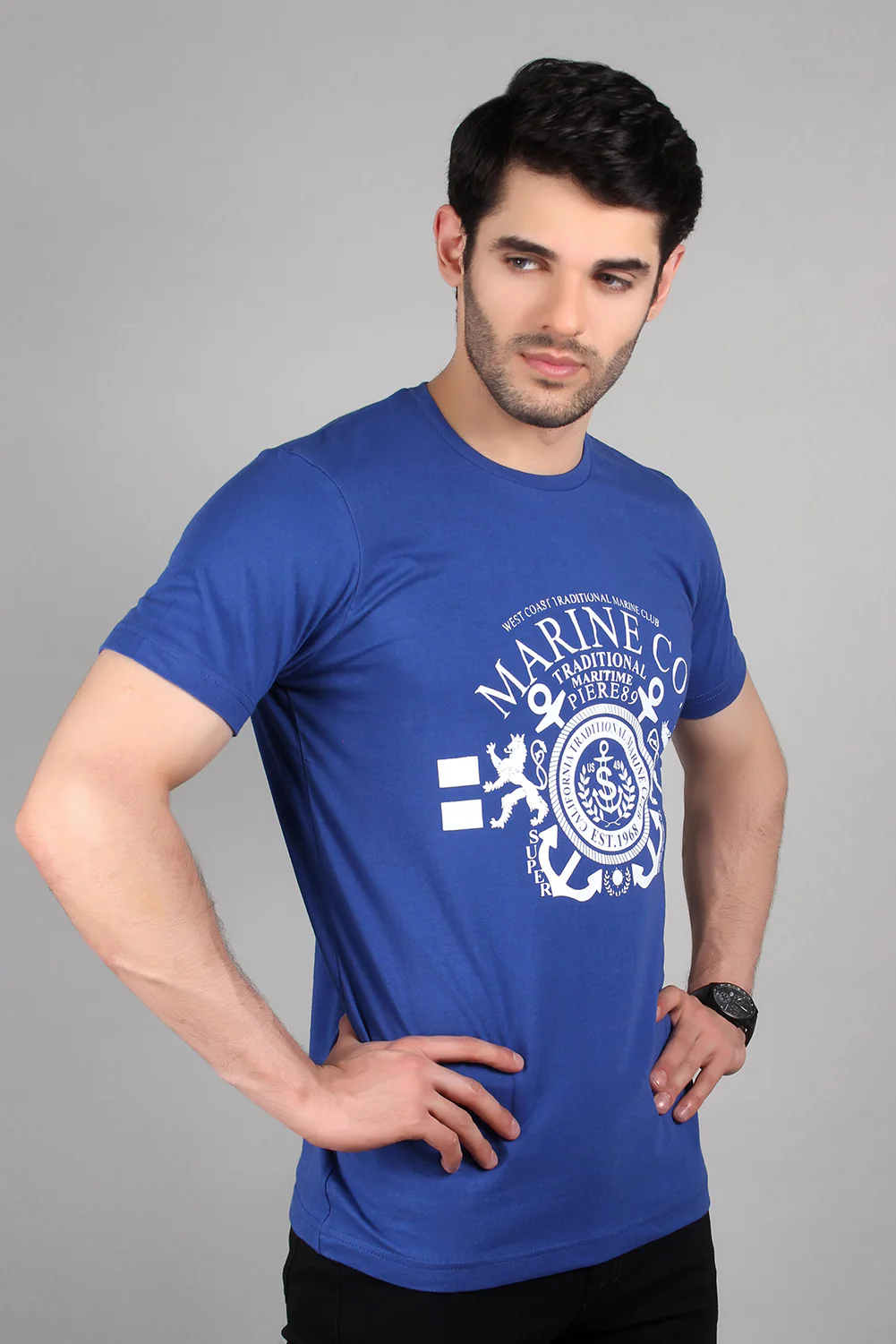 "MARINE" Casual Graphic Crew Neck T-Shirt - Image 2