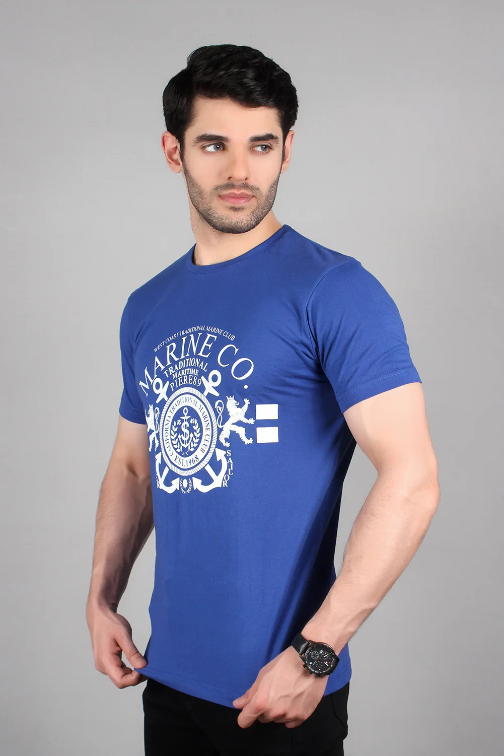 "MARINE" Casual Graphic Crew Neck T-Shirt - Image 3