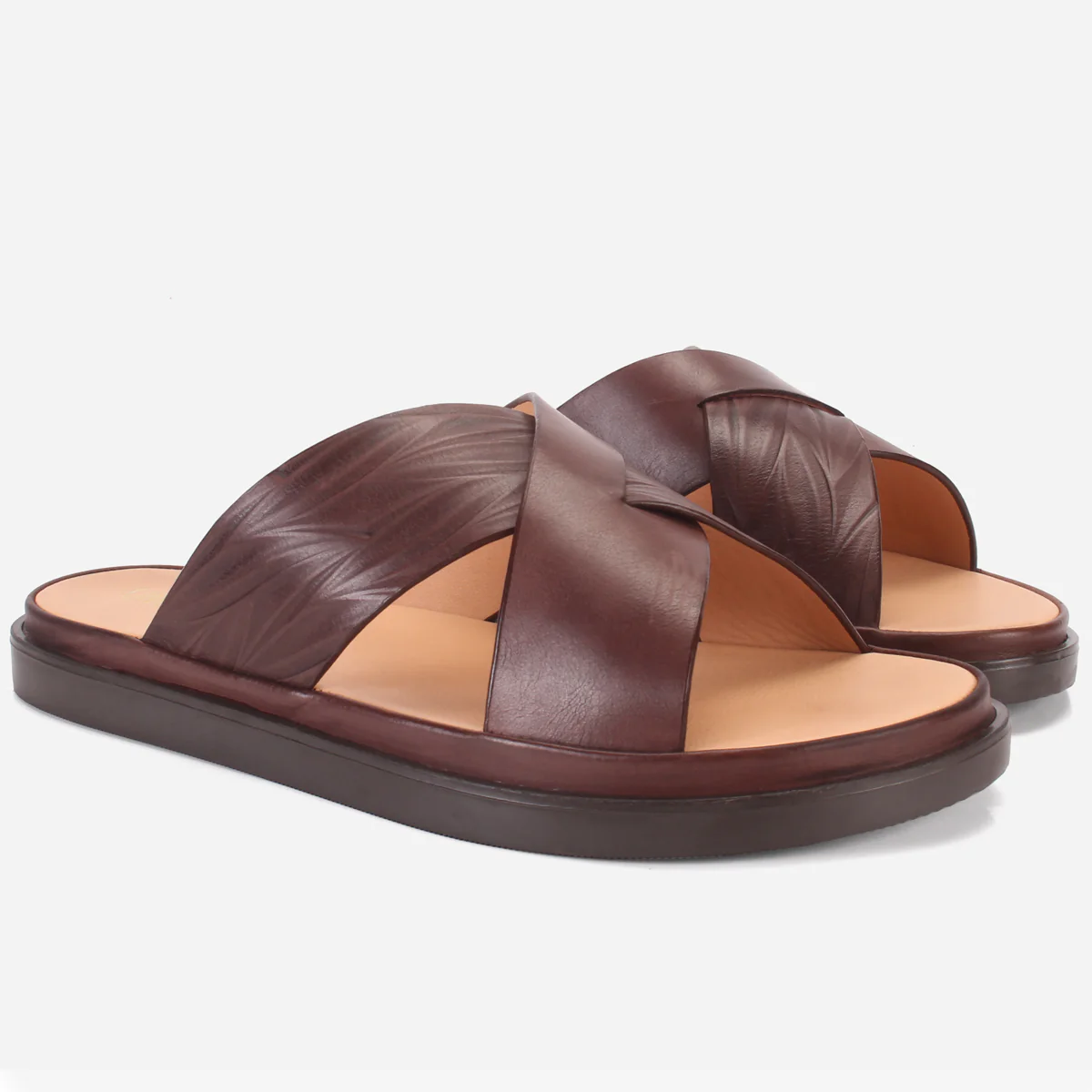 Mens "SENUK" Crossover Strappy Leather Slippers - Image 2