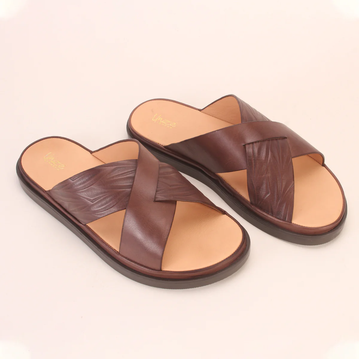 Mens "SENUK" Crossover Strappy Leather Slippers - Image 6