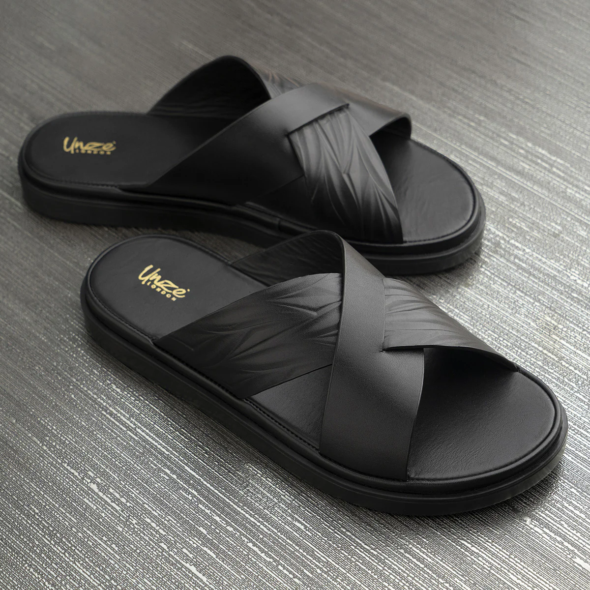 Mens "SENUK" Crossover Strappy Leather Slippers - Image 6