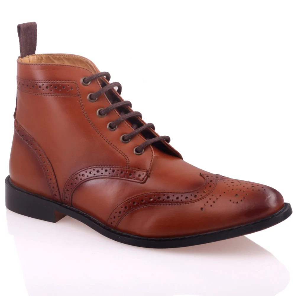 Mens 'Taylor' Leather Boots Smart Formal Brogue Combat Lace Ankle Boots Shoes