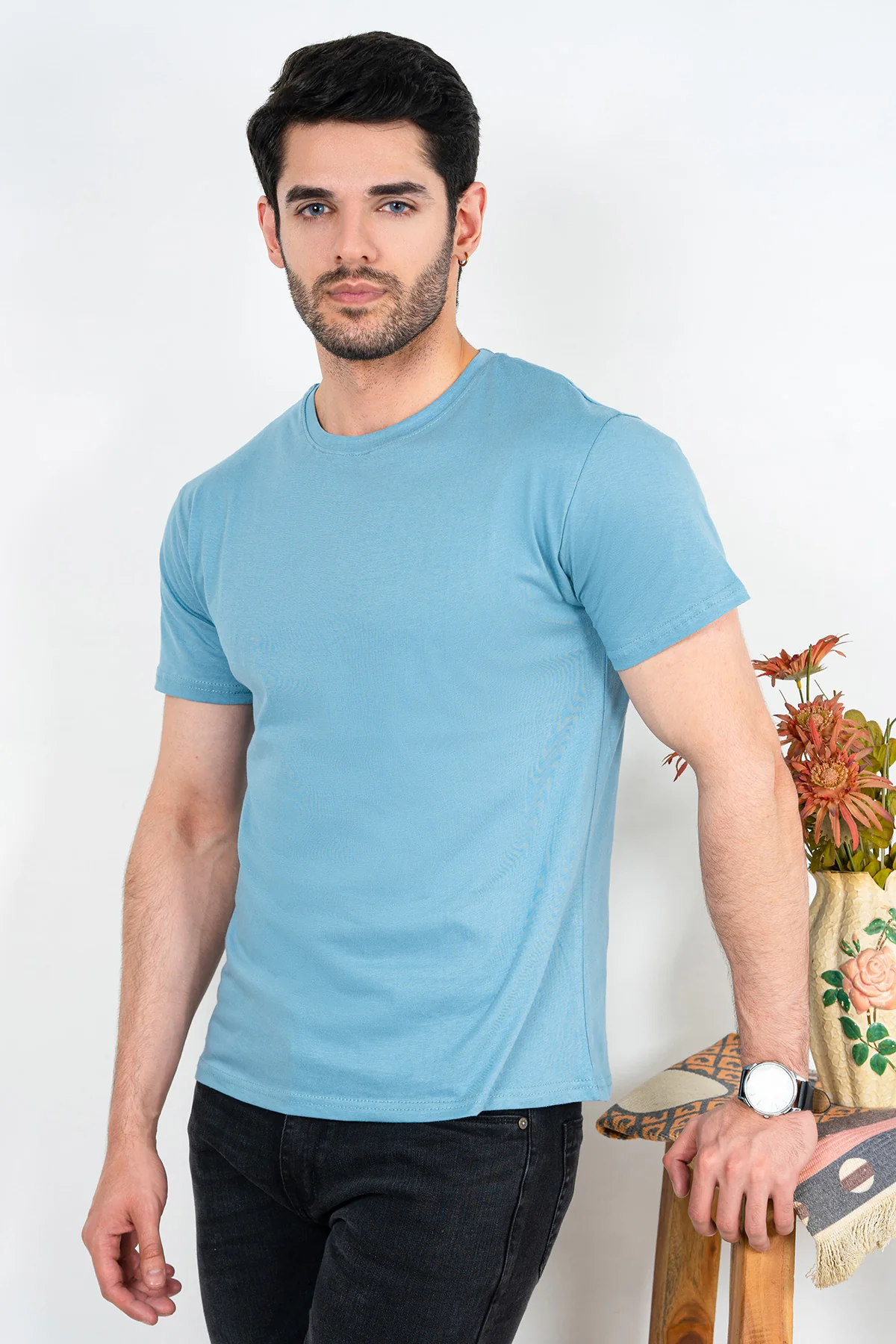 Mens" VINEY" Basic Cotton Crew Neck T-Shirt