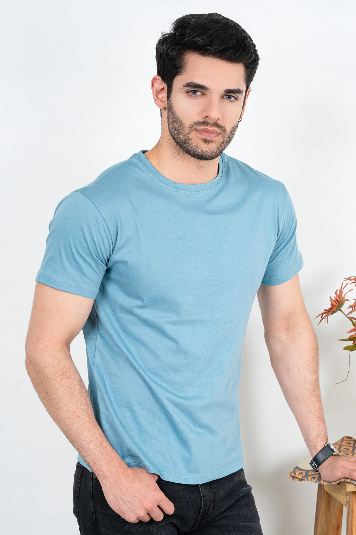 Mens" VINEY" Basic Cotton Crew Neck T-Shirt - Image 2
