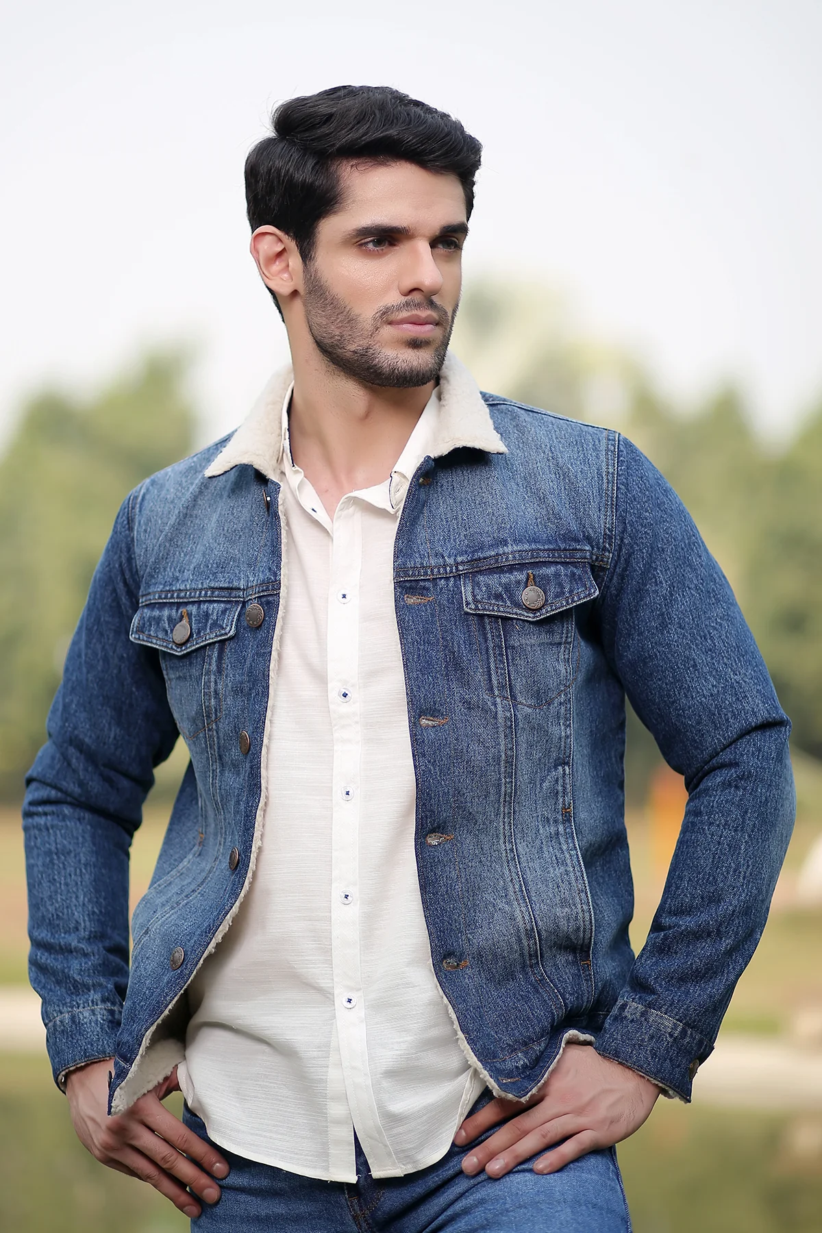 Men's “ZEMBA" Cotton Denim Sherpa Jacket Outerwear - Image 3