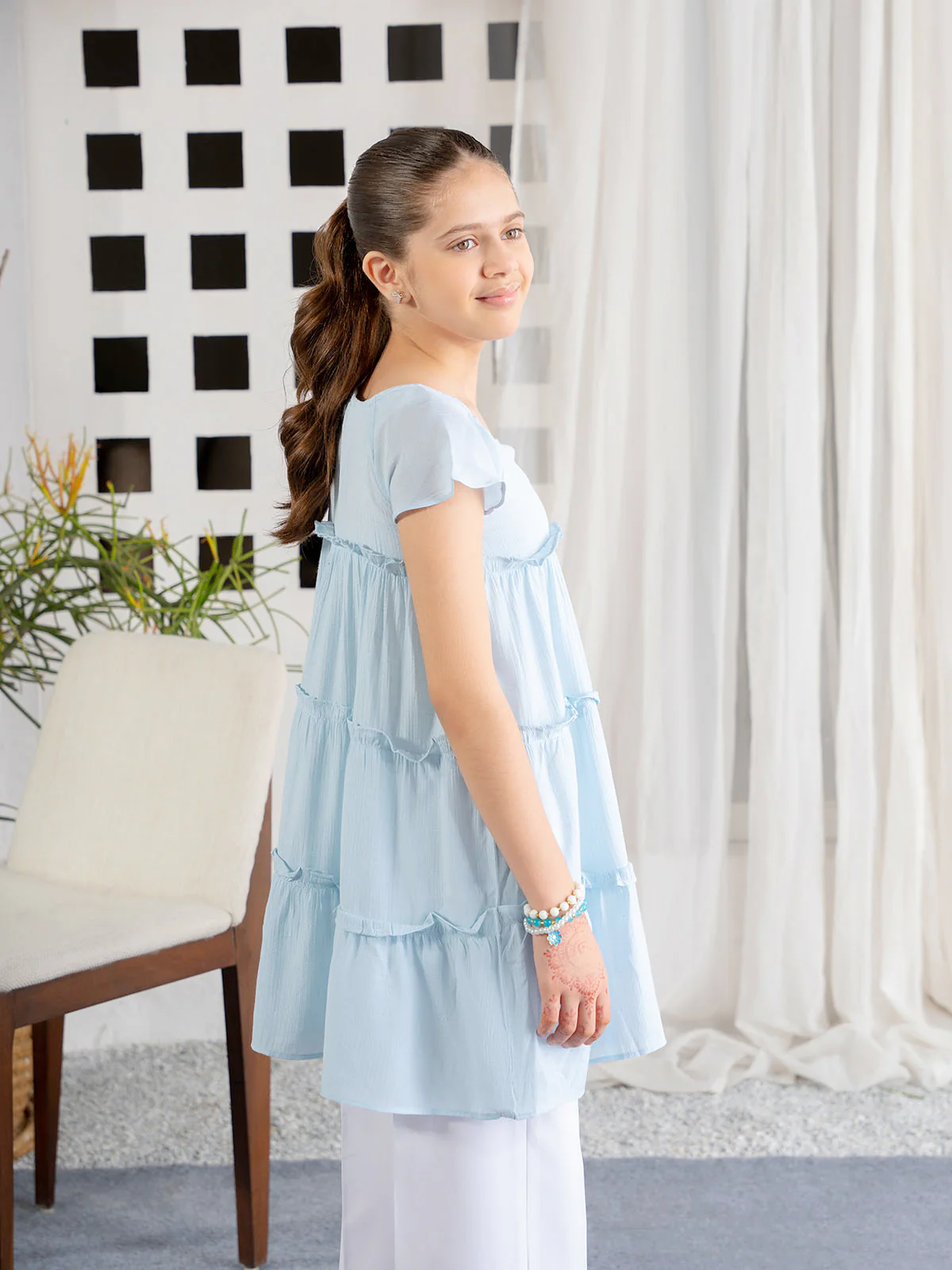 "PERRIN" Regular Textured Cotton Dress - Image 3