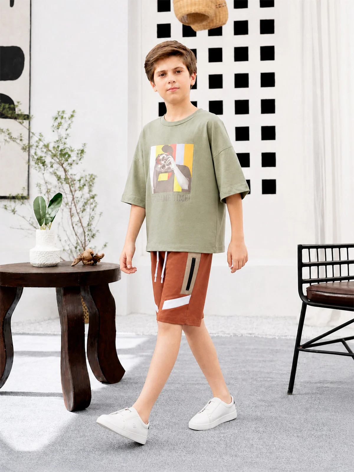 "PRIYAN" Cut &amp; Sew Regular Fit Knits Shorts - Image 2