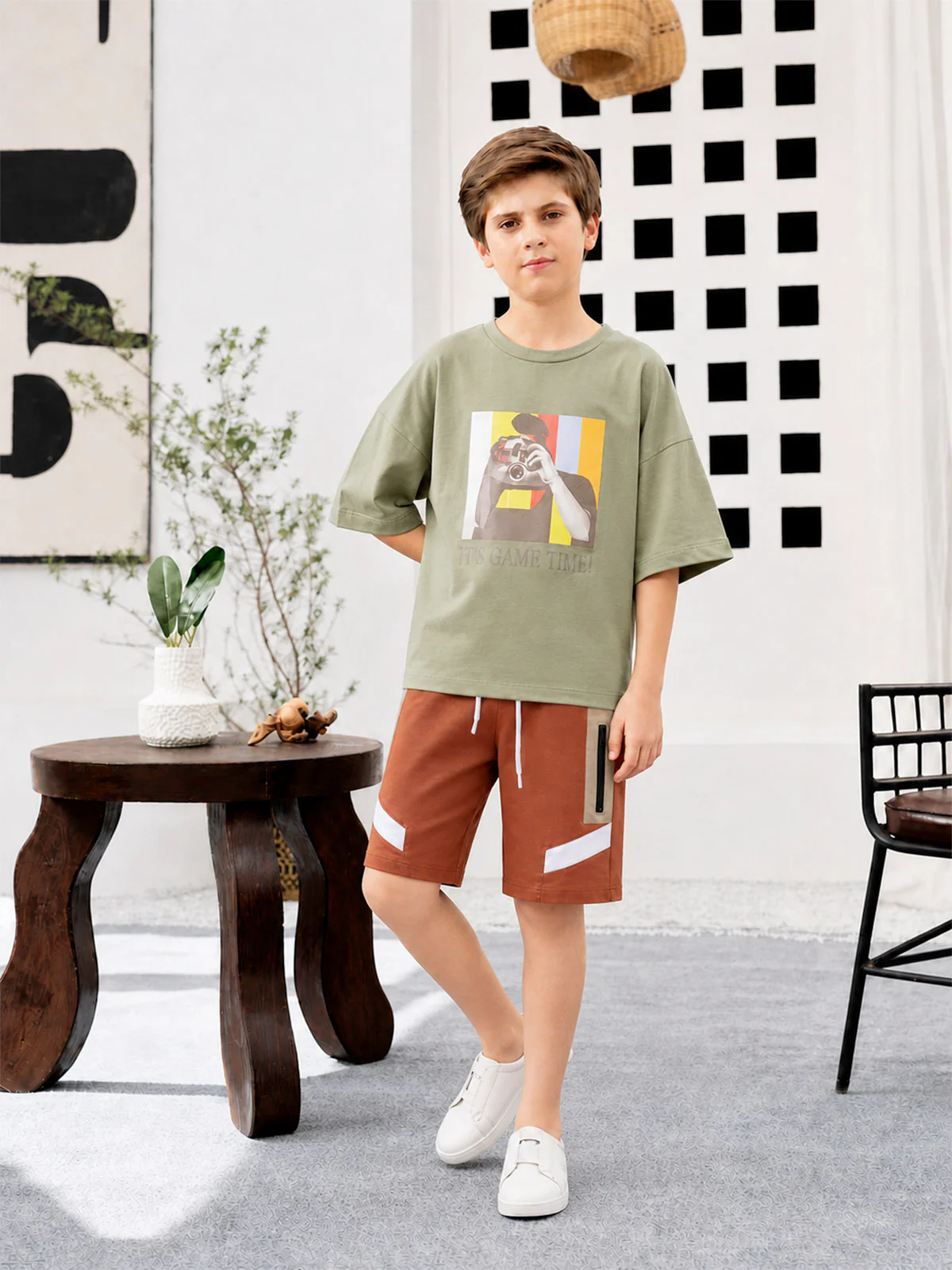"PRIYAN" Cut &amp; Sew Regular Fit Knits Shorts - Image 3
