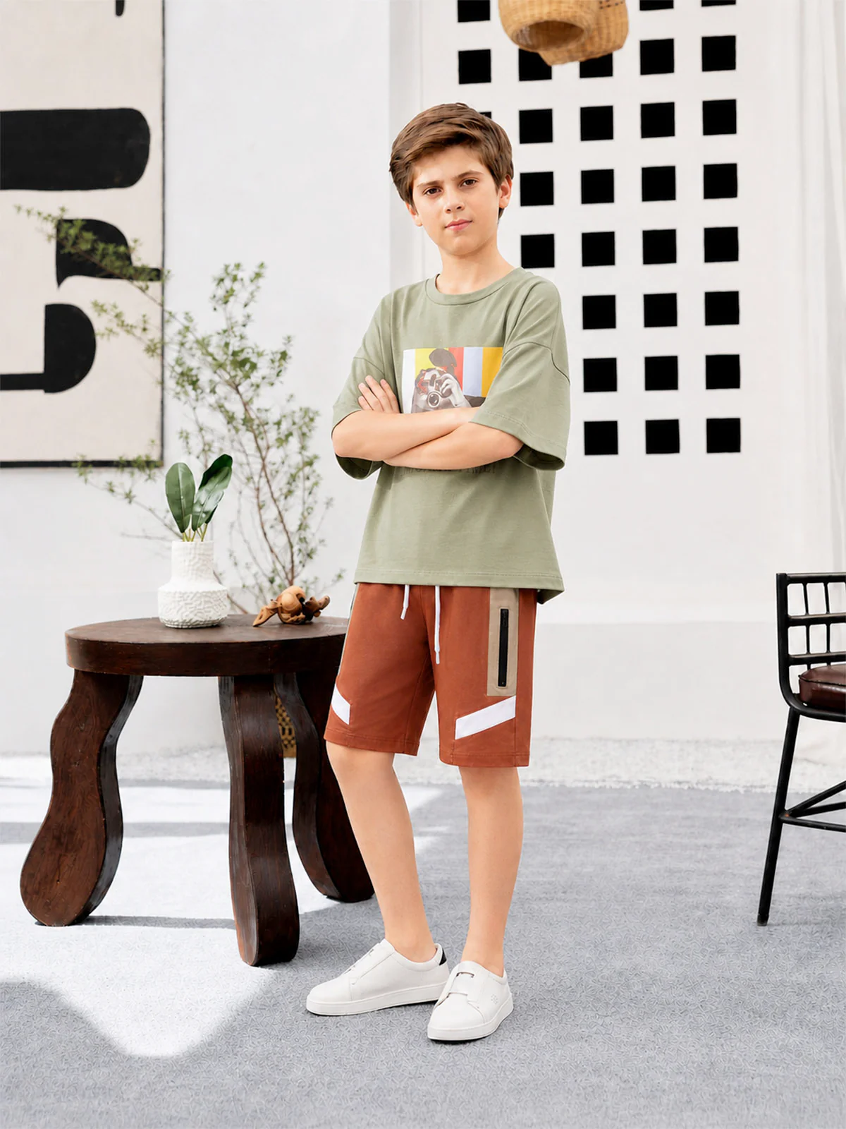 "PRIYAN" Cut &amp; Sew Regular Fit Knits Shorts - Image 4