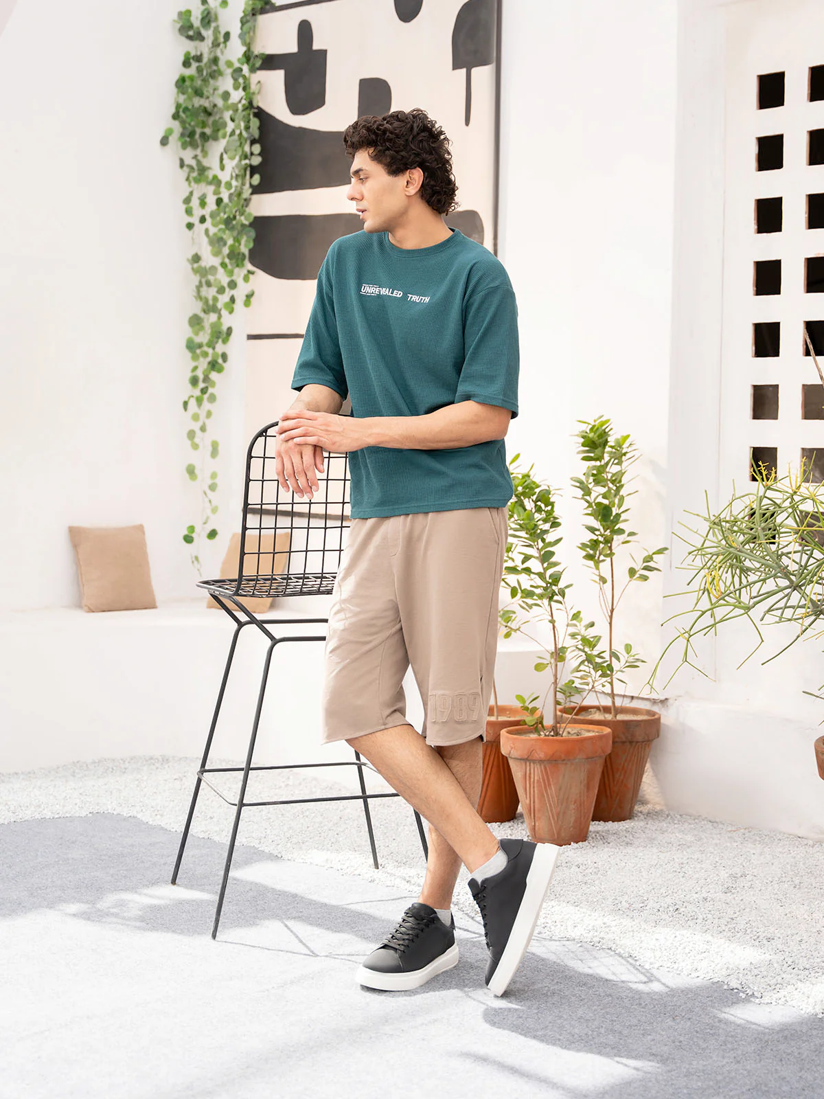 "RAVEN" Drop Shoulder Jacquard Basic T-Shirt - Image 2