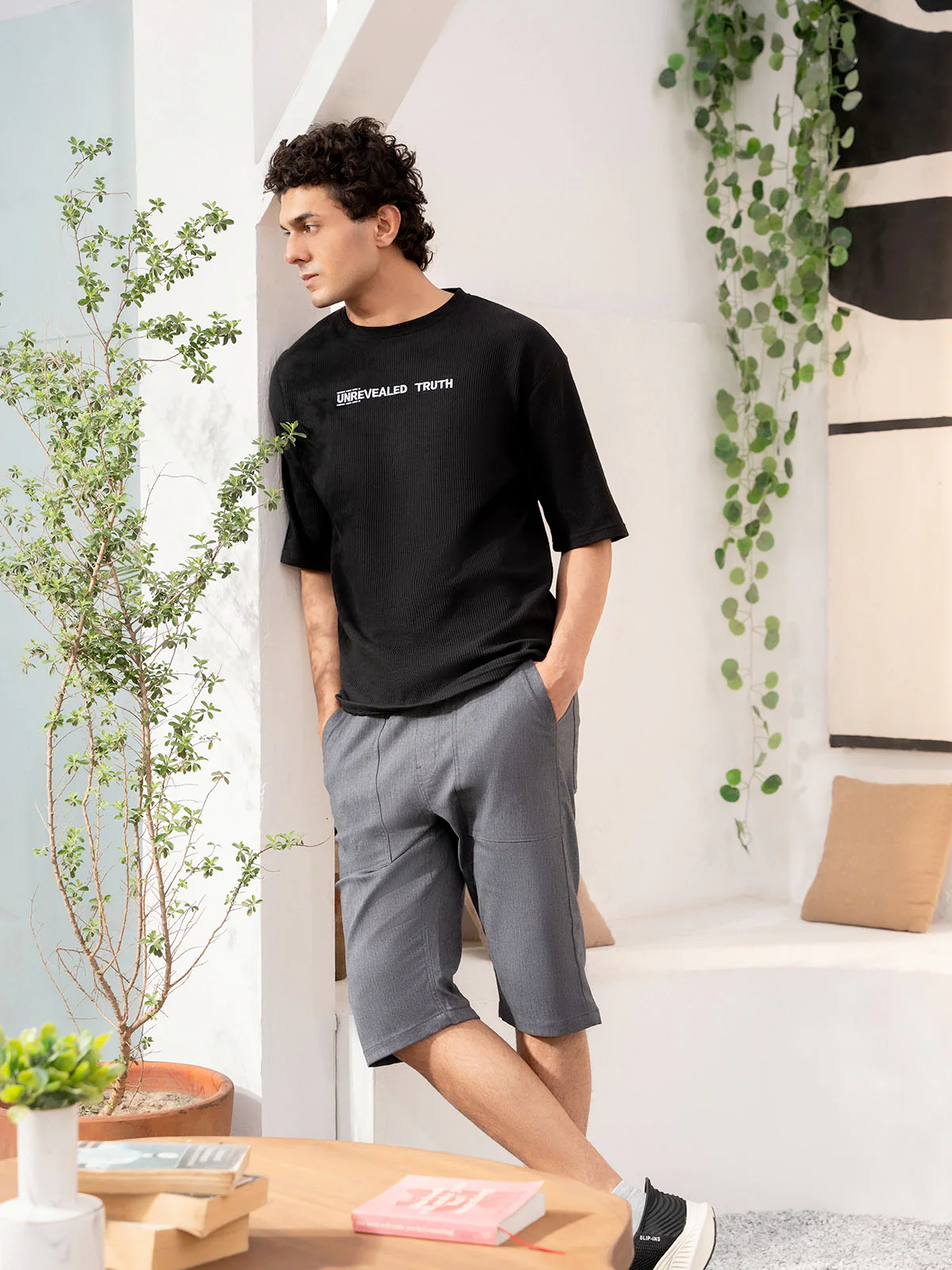 "RAVEN" Drop Shoulder Jacquard Basic T-Shirt - Image 5