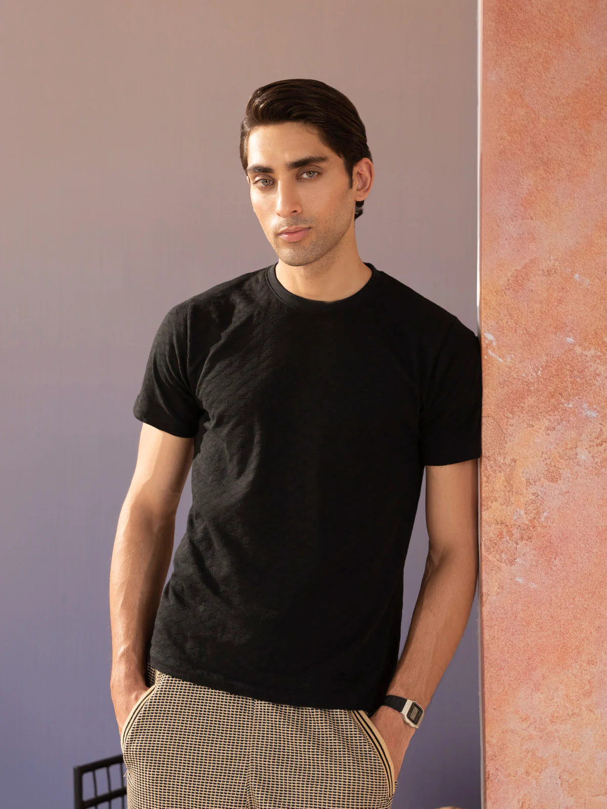 "REID" Textured Regular Fit Basic T-Shirt