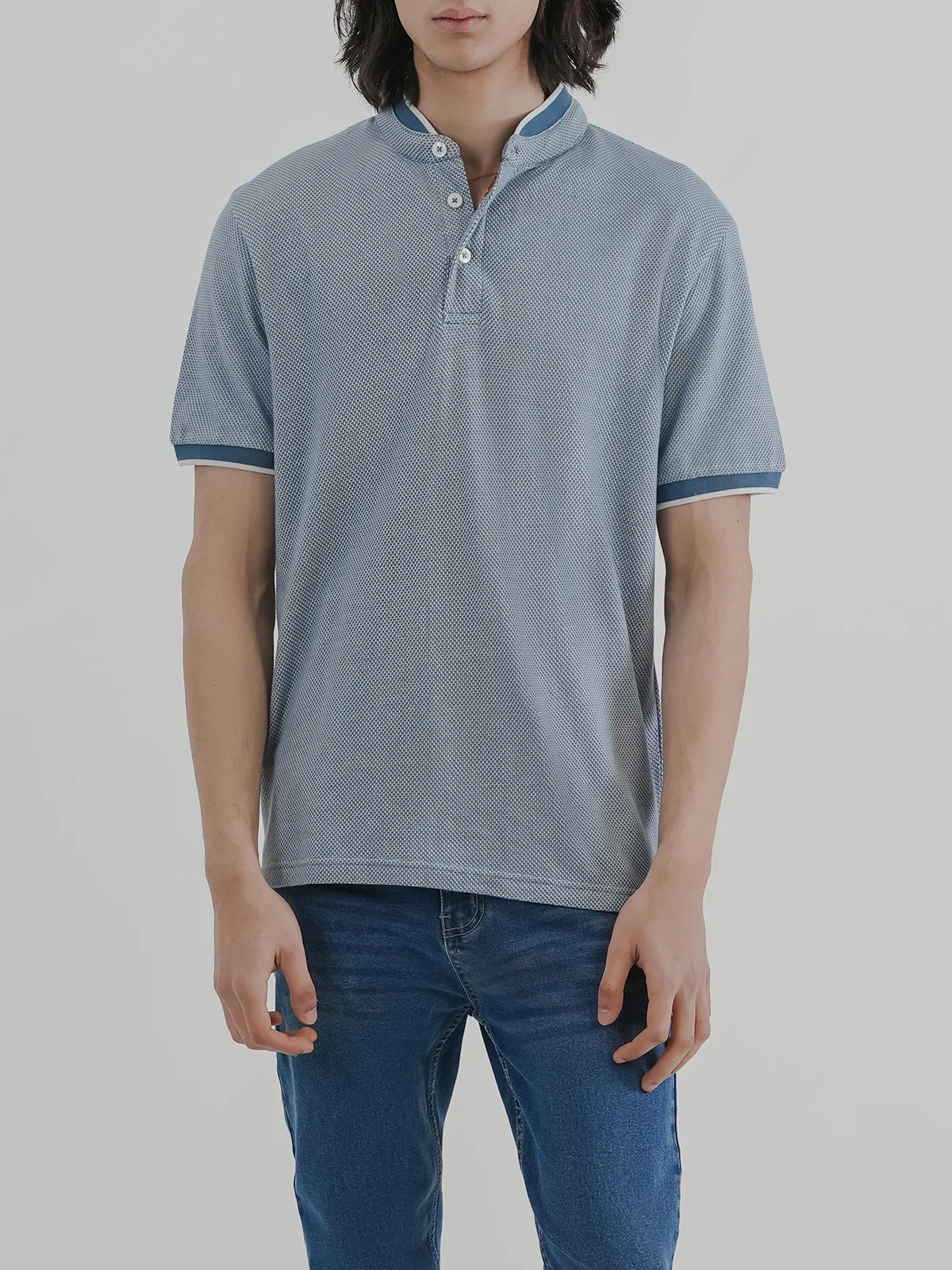 "SHILAH" Ban Collar Jacquard Polo Shirt - Image 2