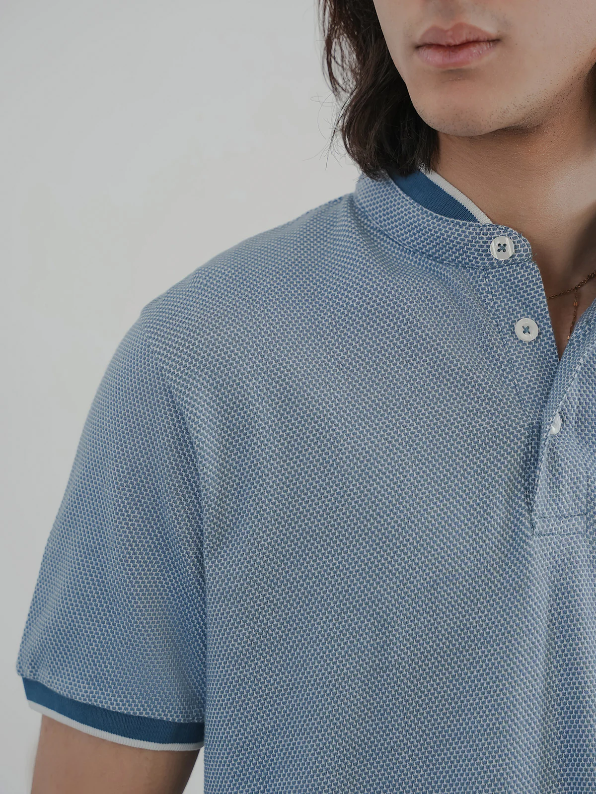 "SHILAH" Ban Collar Jacquard Polo Shirt - Image 7