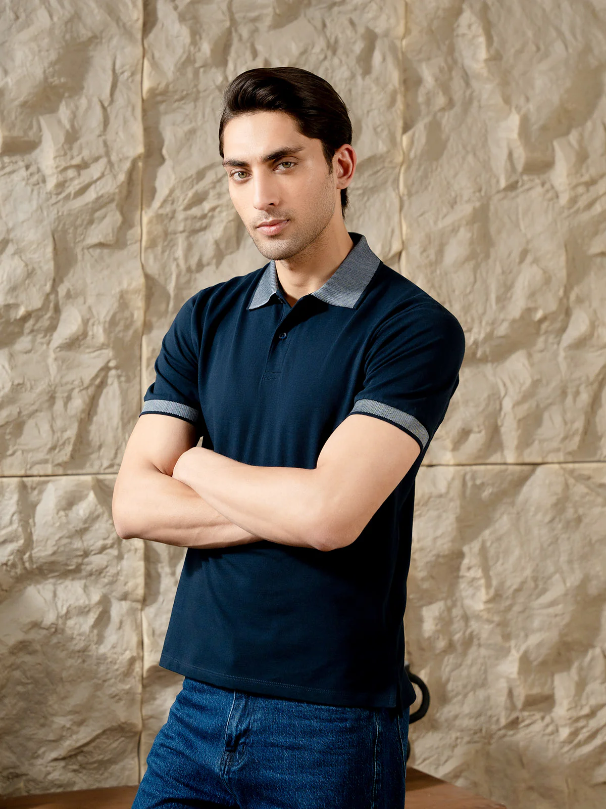 "WALKER" Jacquard Collar Polo Shirt - Image 3