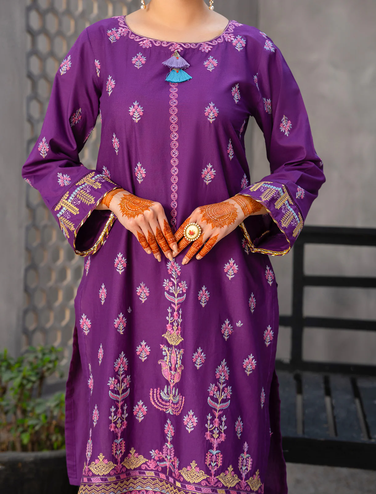 Women "AKSMA" Embellished Lawn Summer Shirt - Image 2
