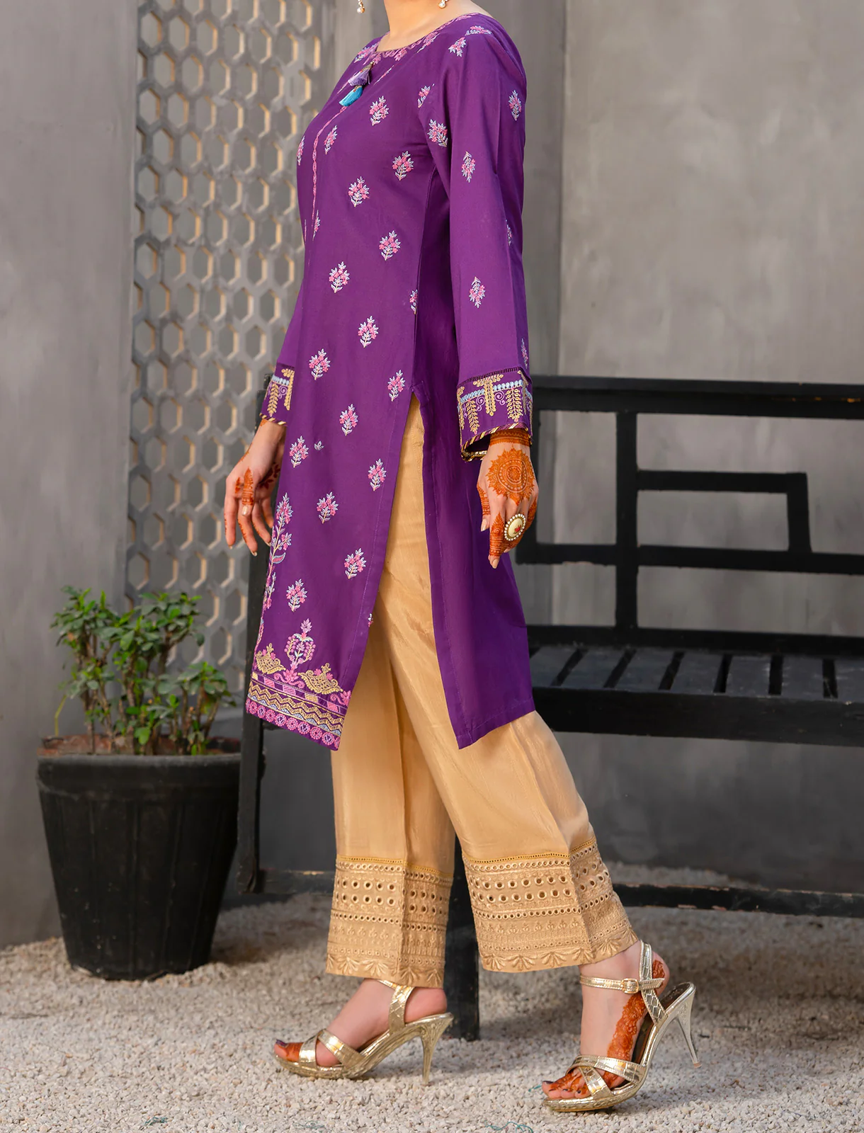Women "AKSMA" Embellished Lawn Summer Shirt - Image 3