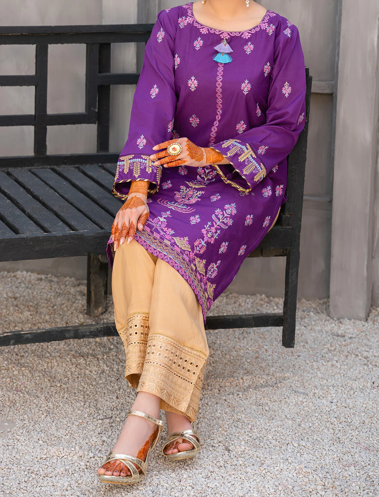 Women "AKSMA" Embellished Lawn Summer Shirt - Image 4