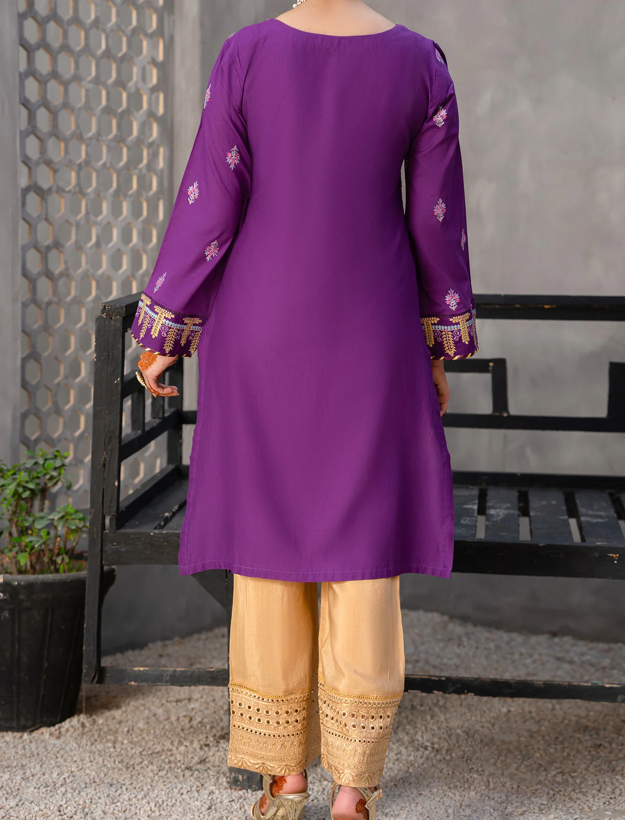 Women "AKSMA" Embellished Lawn Summer Shirt - Image 5