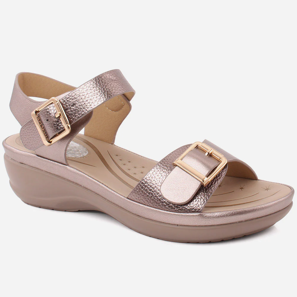 Women "ANIYAH" Ankle Strap Buckle Closure Casual Low Outdoor Wedge Open Toe Square Buckled Comfort Sandals