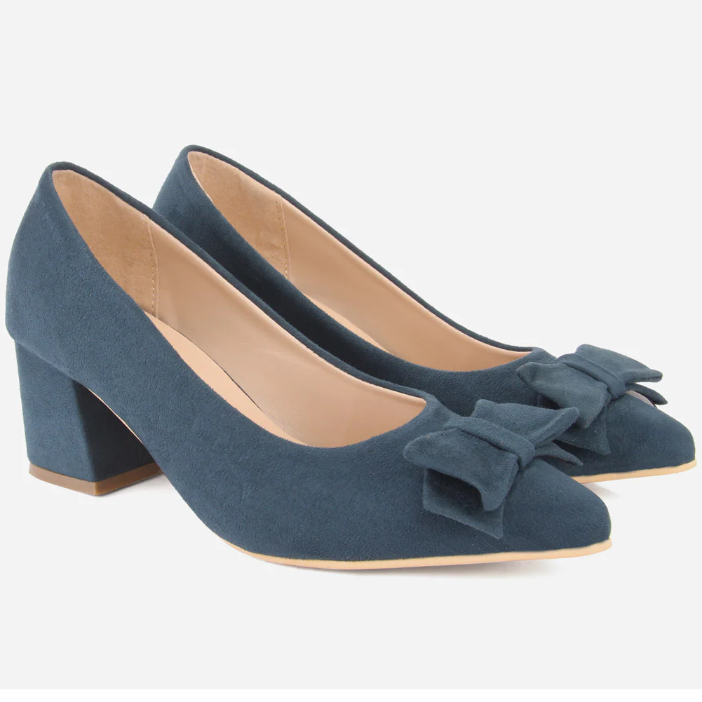 Women "ARAYA" Block Heel Suede Court Shoes - Image 2