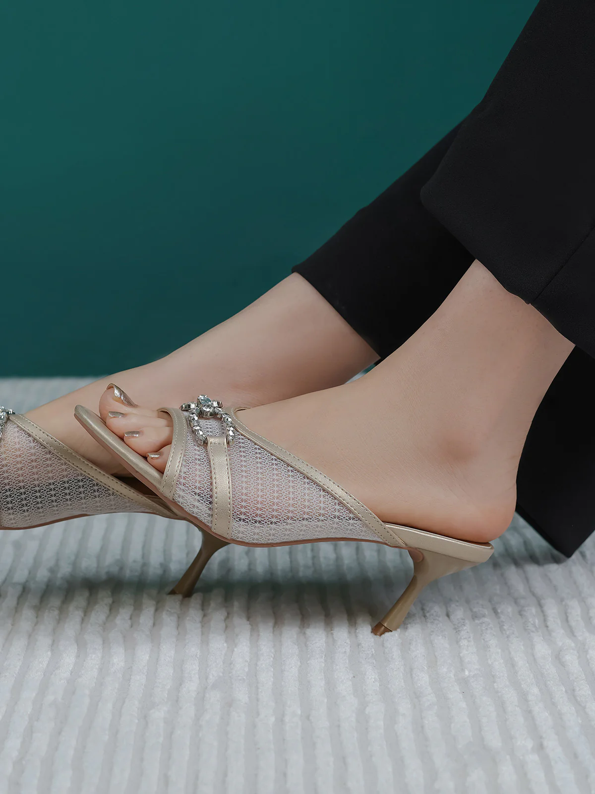 Women "ARELY" Elegant Mesh Heel Sandals - Image 3
