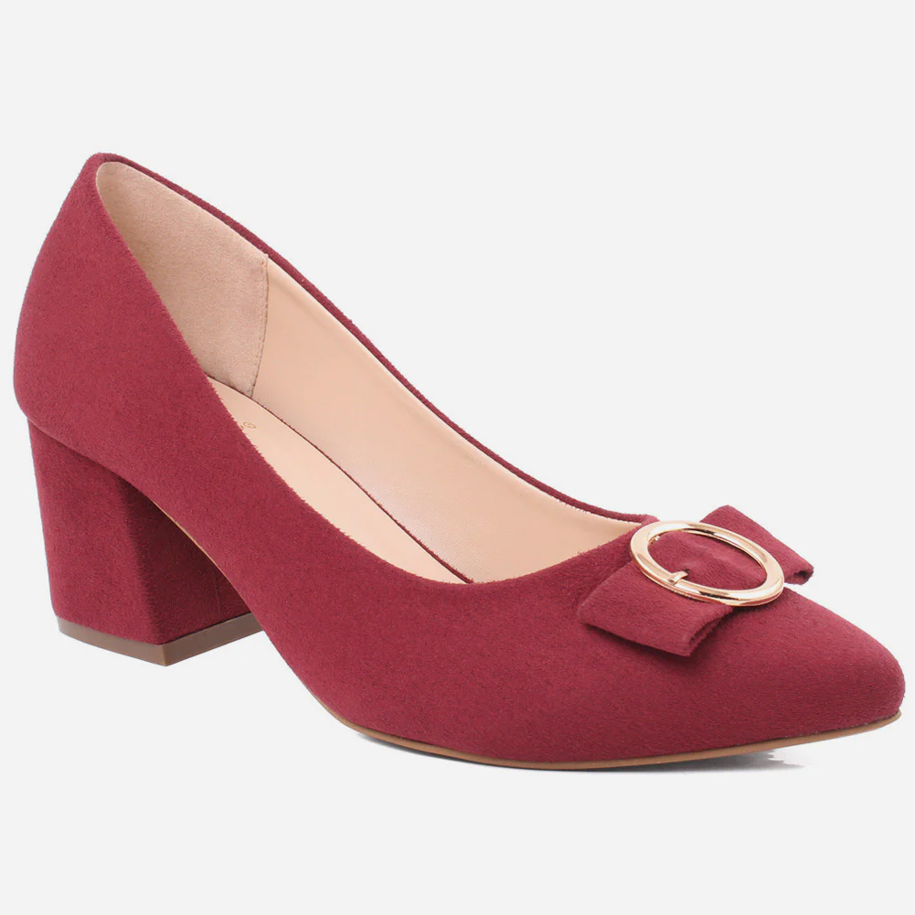 WOMEN "ARIA" BLOCK HEEL SUEDE COURT SHOES