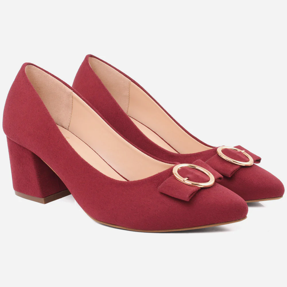 WOMEN "ARIA" BLOCK HEEL SUEDE COURT SHOES - Image 2