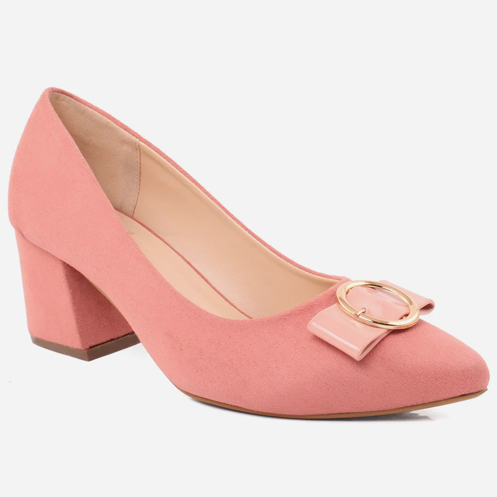 WOMEN "ARIA" BLOCK HEEL SUEDE COURT SHOES