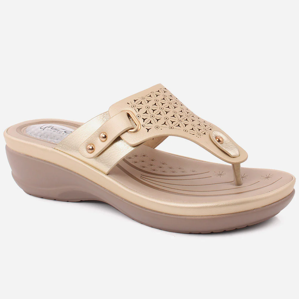 Women "BLAKELY" Perforated Thong Comfort Wedge Slippers