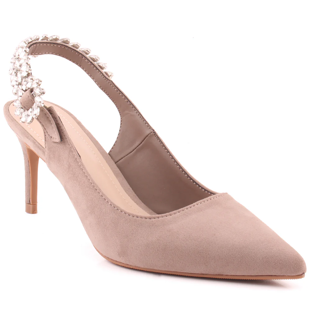 Women "BLOSSOM" Decorated Sling Back Strap Suede Stiletto Heel Sandals