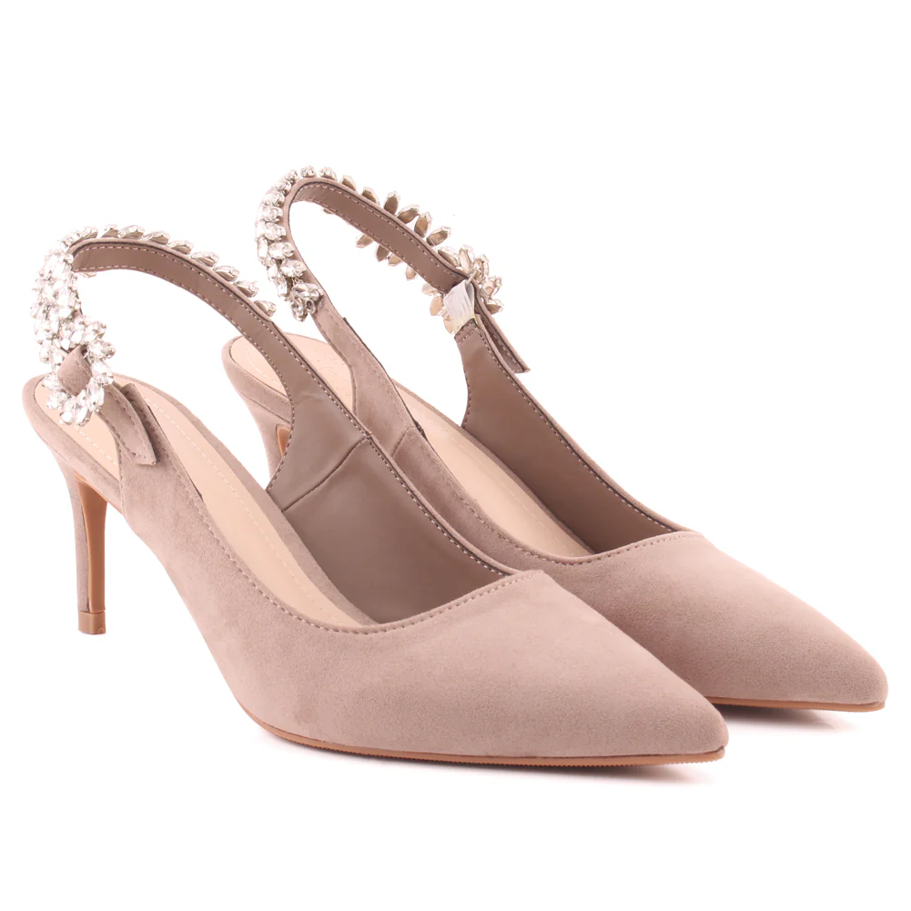 Women "BLOSSOM" Decorated Sling Back Strap Suede Stiletto Heel Sandals - Image 2