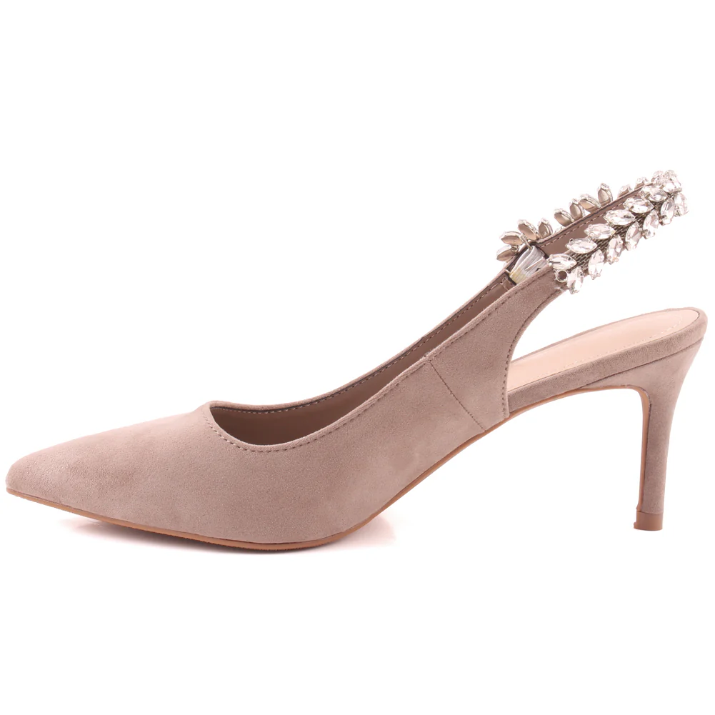 Women "BLOSSOM" Decorated Sling Back Strap Suede Stiletto Heel Sandals - Image 3