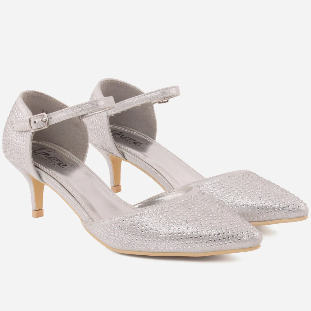 Women “CHARLOTTE” Rhinestone Embellished Shimmer Closed Heel Cup Sandals - Image 2