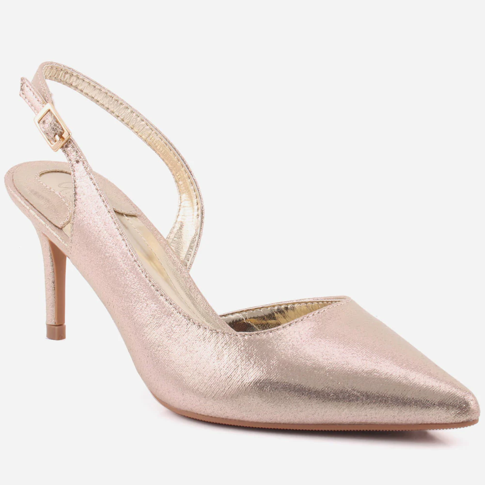 Women "CHERRY" Shimmery Pointy Toe Sling Back Stiletto Heel Sandals