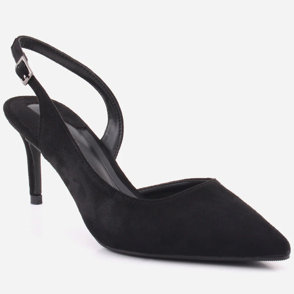 Women "CHERRY" Shimmery Pointy Toe Sling Back Stiletto Heel Sandals