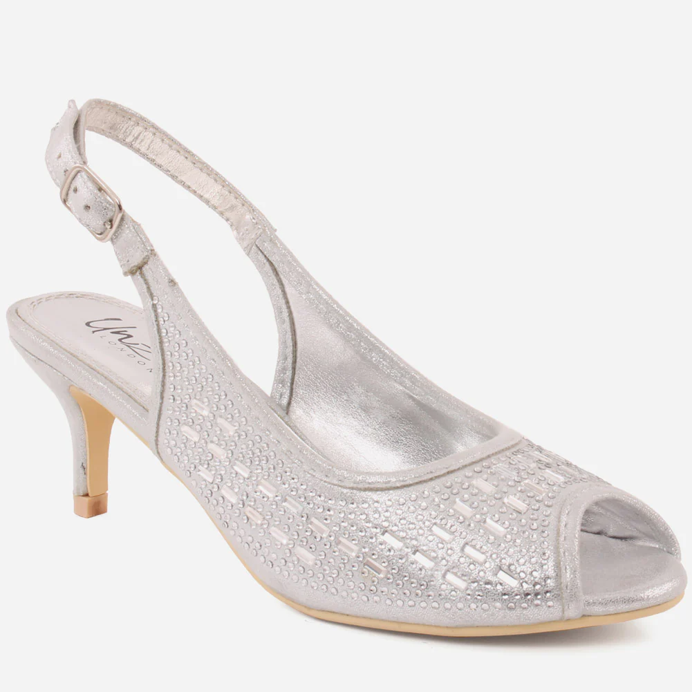 Women “CORA” Sequins Embellished Shiny Peep Toe Stiletto Sling Back Heel Sandals