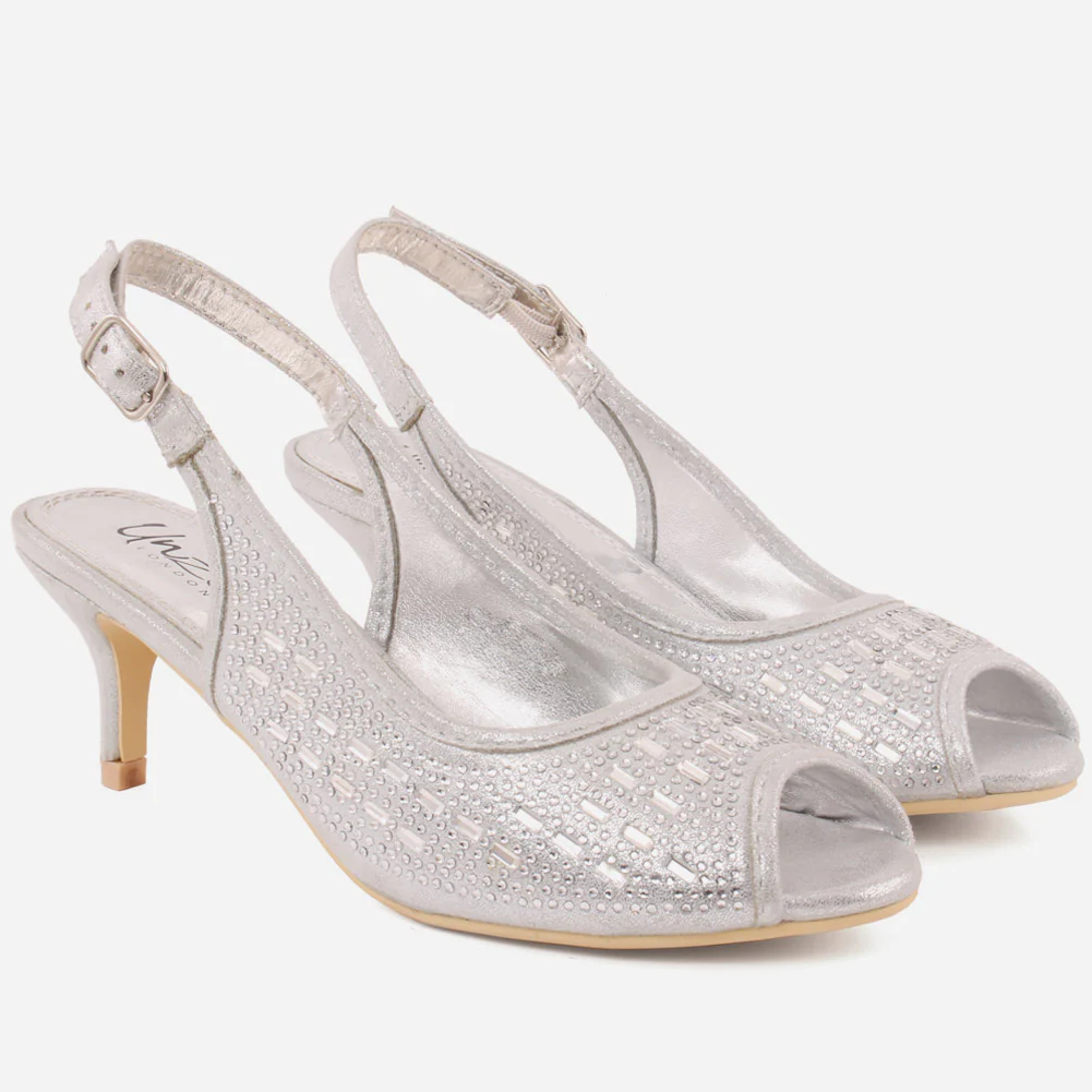 Women “CORA” Sequins Embellished Shiny Peep Toe Stiletto Sling Back Heel Sandals - Image 2