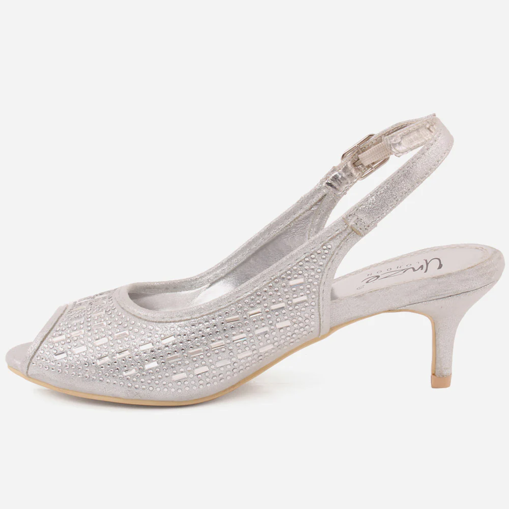 Women “CORA” Sequins Embellished Shiny Peep Toe Stiletto Sling Back Heel Sandals - Image 3