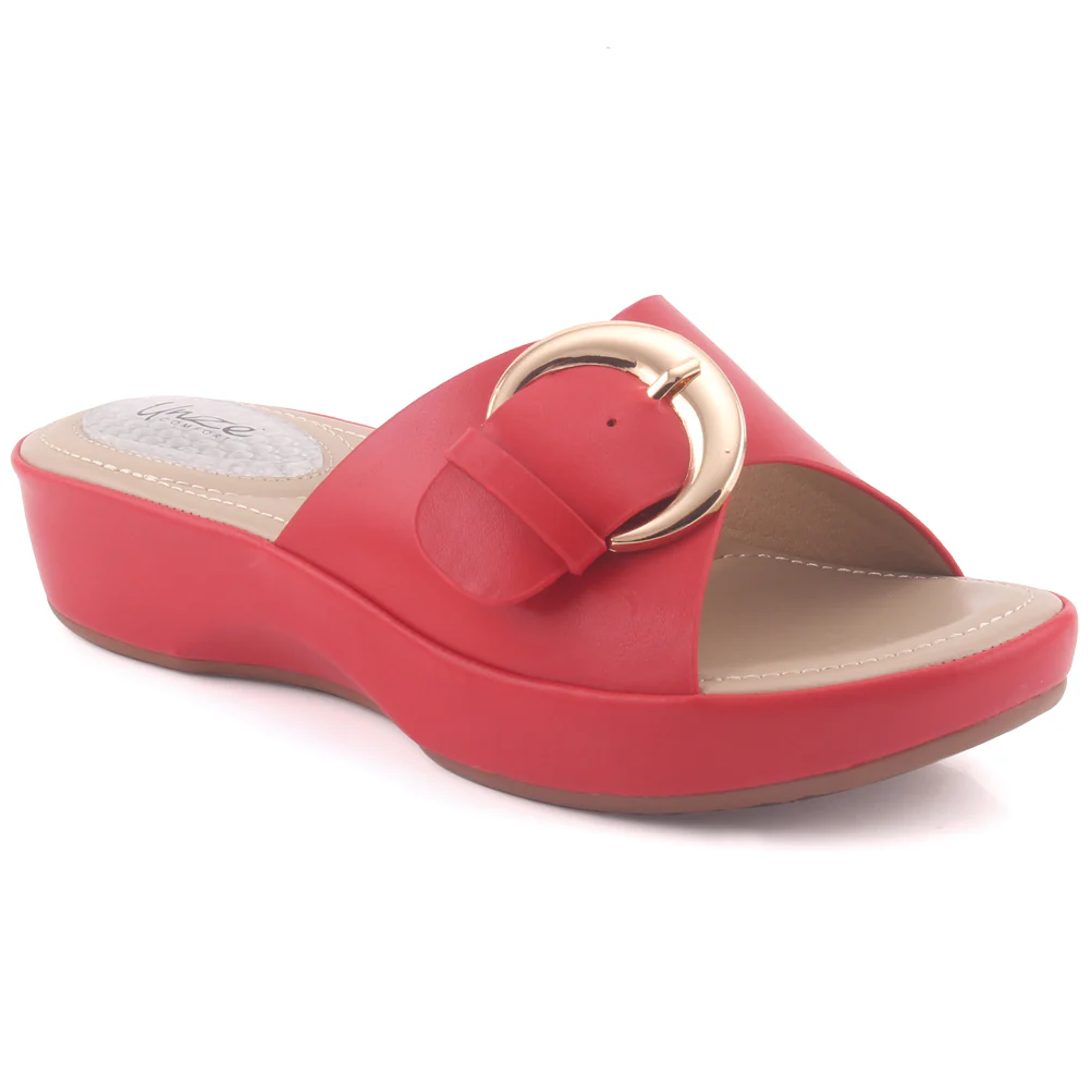 Women "DALEYZA" Open Toe Thong Indoor Casual Slider Comfort  Buckled Wedge Slippers
