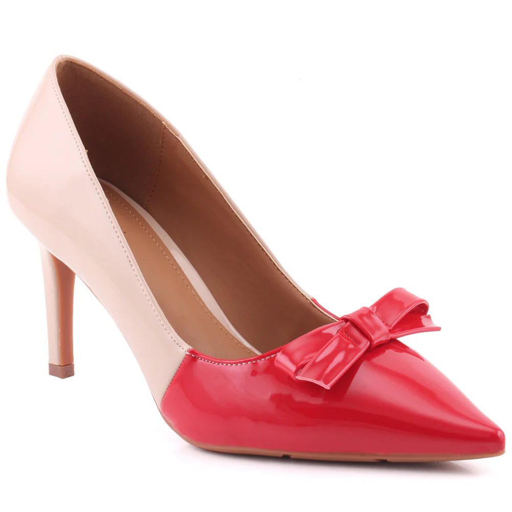 Women "DAPHNE" Dual Color Bow Decorated Pointy Toe Stiletto Court Shoes