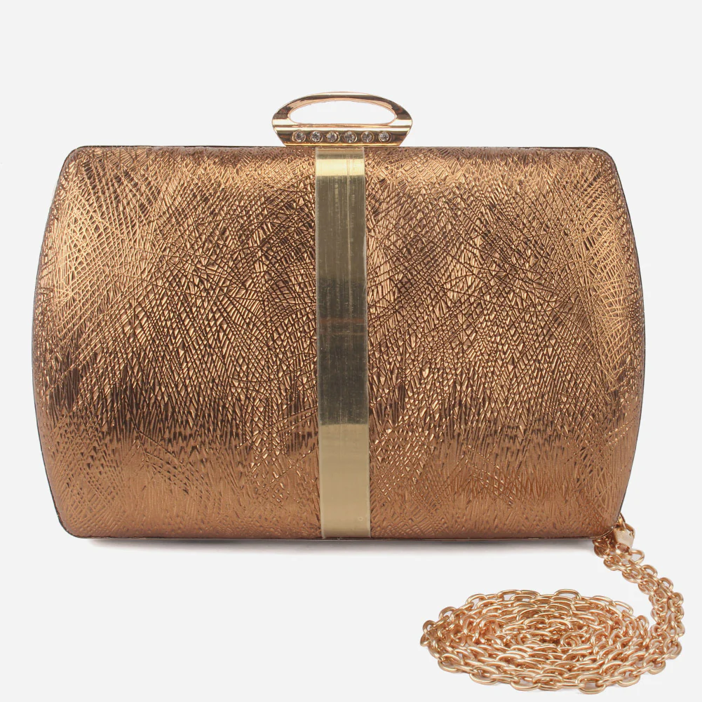 Women "DEBBY" Synthetic Golden Buckle With Shoulder Chain Clutch