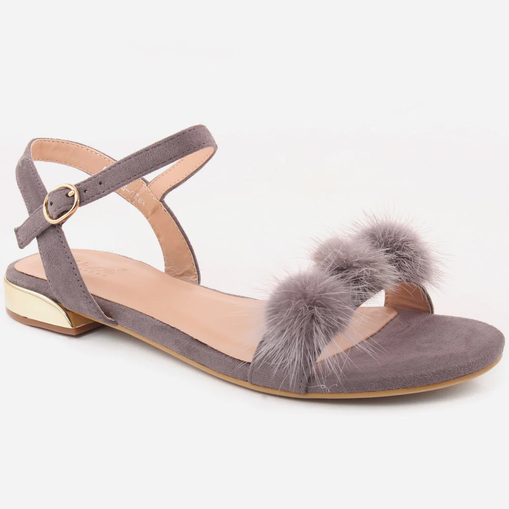 Women "DIANA" Mixed Fur Ankle Strap Heel Sandals
