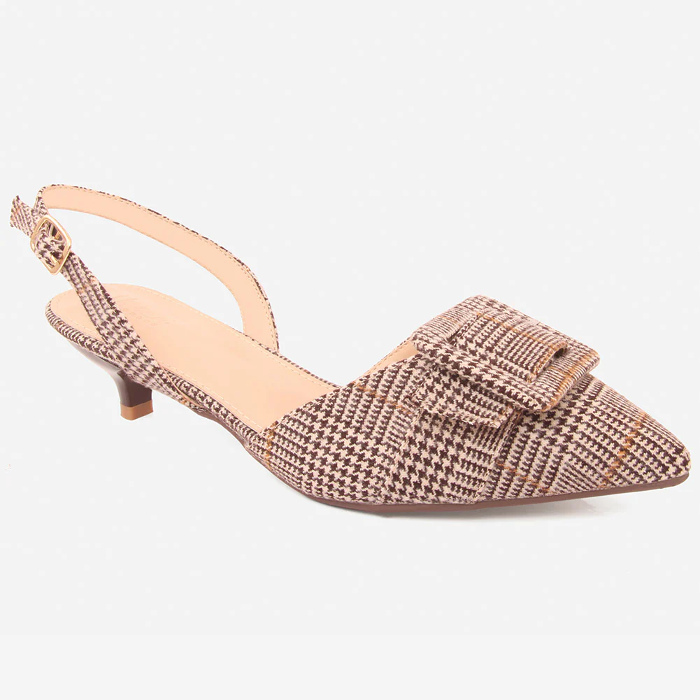 Women "ELEONORA" Patent Belted Square Buckle Suede Vamp Sling Kitten Heel Sandals