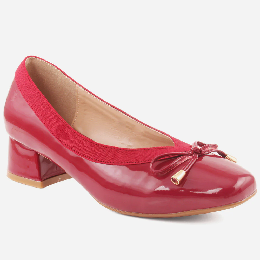 Women "ELITA"Glossy Patent Bow Court Shoes